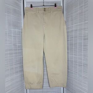 Apiece Apart Barrel Leg Pants Tan Size 12 100% Cotton Waistband Pocket